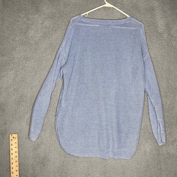 Polo Ralph Lauren womens linen knit blue sweater crewneck pullover side slit XL - Picture 3 of 7